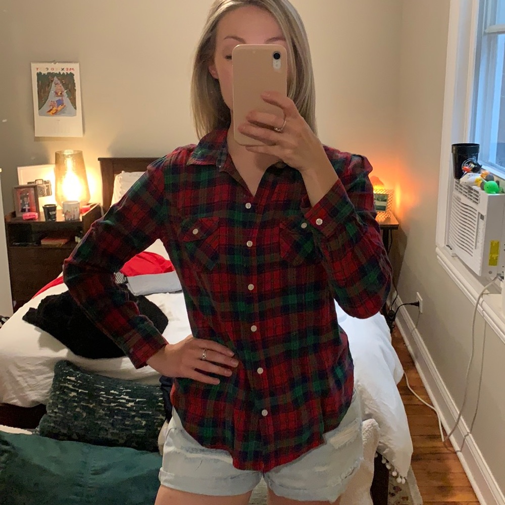 Red, Green & Blue Flannel Top
